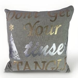 Pier 1 Throw Pillow Gold Christmas Holiday Dont Get Your Tinsel In A Tangle